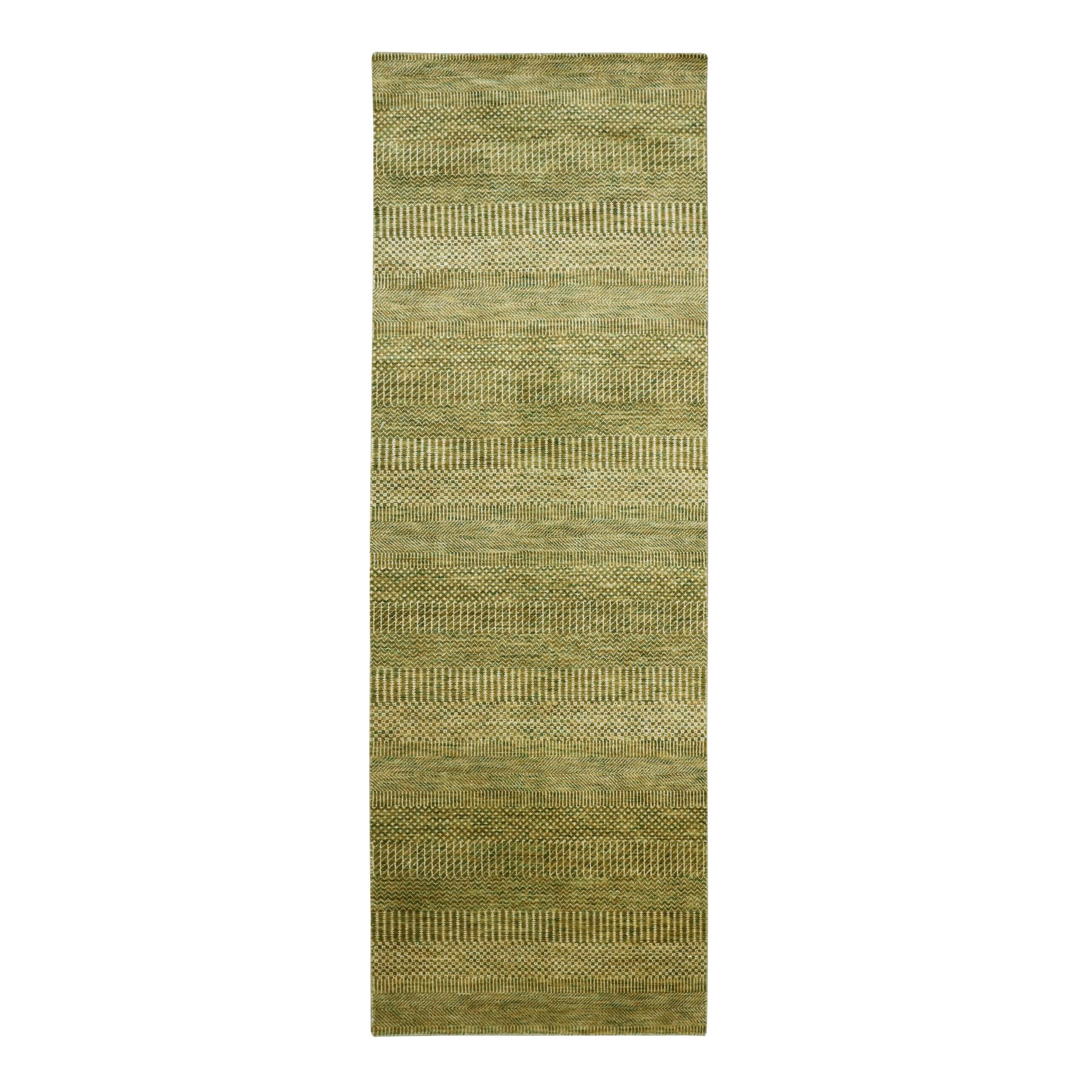 Fawn Brown, Denser Weave, Modern Grass Design, Hand Knotted, Wool and Silk, Lush and Plush, Runner, Oriental Rug